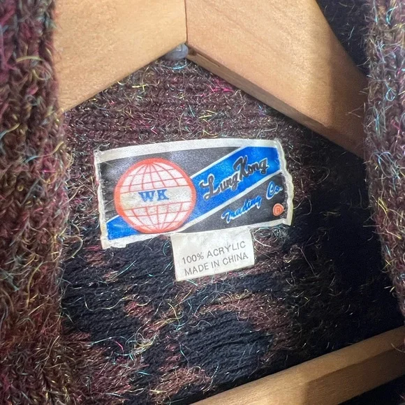 Vintage Metallic Eyelash Knit Cardigan WK Lung Kong Co Red Button Shawl Collar - Picture 10 of 11